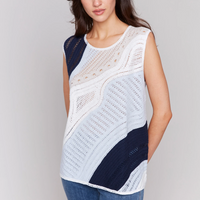 Sleeveless Colour Block Crochet Knit Top