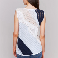 Sleeveless Colour Block Crochet Knit Top
