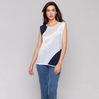 Sleeveless Colour Block Crochet Knit Top