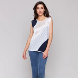 Sleeveless Colour Block Crochet Knit Top