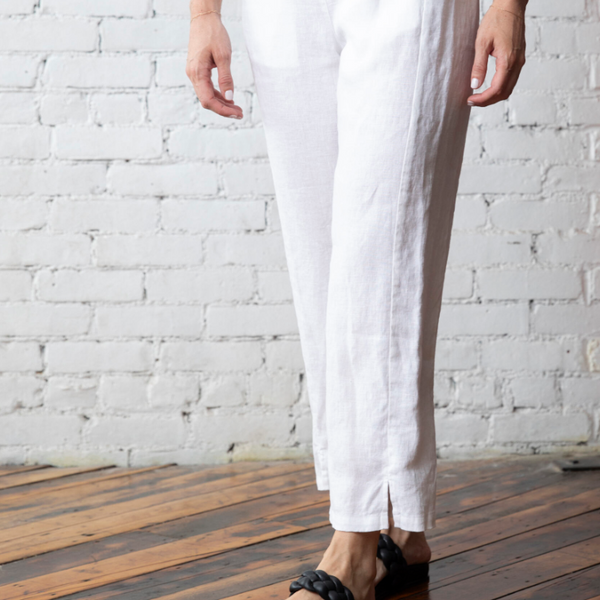 Straight Leg Linen Pant - White