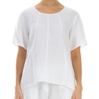 Short Sleeve Textured Linen Blouse - White (Only XS, M + XL Left)