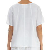 Short Sleeve Textured Linen Blouse - White (Only XS, M + XL Left)