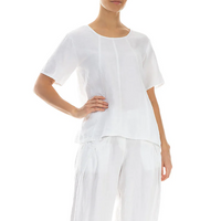 Short Sleeve Textured Linen Blouse - White (Only XS, M + XL Left)