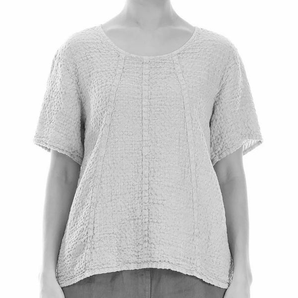 Short Sleeve Textured Linen Blouse - White