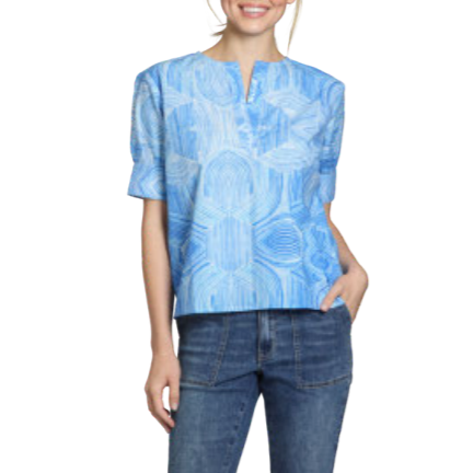Short Sleeve Printed Cotton V Neck