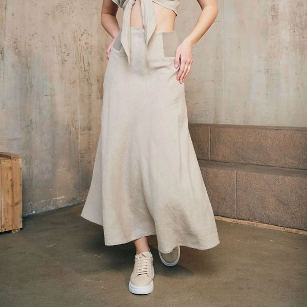 High Waisted Flared Linen Skirt