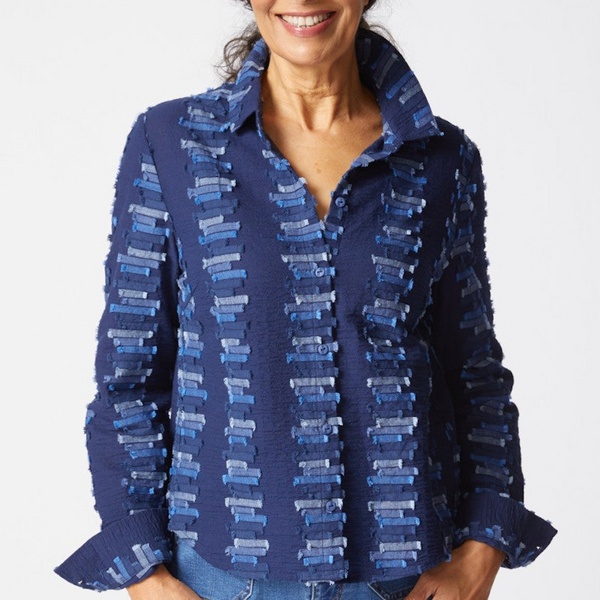 Navy Shaped Hem Cotton Shirt
