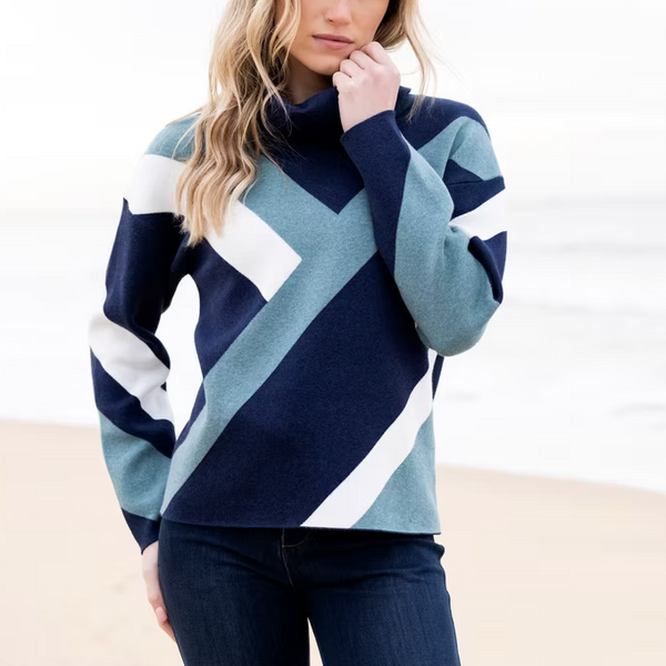 Jacquard Cotton Knit Sweater - Seafoam Combo