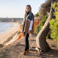 Tobacco Colour Block Poncho with Scarf