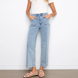 Cropped Patch Pocket Jeans - Light Blue