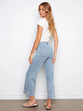 Cropped Patch Pocket Jeans - Light Blue
