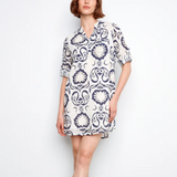 3/4 Sleeve Henley Cotton Dress in Ornament