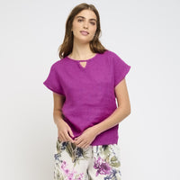 Keyhole Linen Top - Magenta