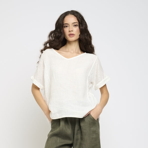 Linen Weave Shortie - White