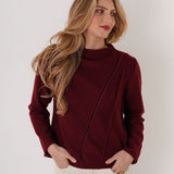 Angled Pintuck Pullover - Burgundy