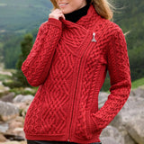 Cable Knit Side Zip Merino Wool Jacket - Cherry