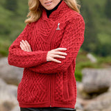 Cable Knit Side Zip Merino Wool Jacket - Cherry