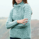 Cable Knit Side Zip Merino Wool Jacket - Mermaid