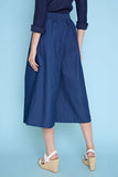 Deep Denim Pleated Wide-Leg Cropped Pant