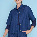 Deep Denim Short Sleeve Button-Front Jacket