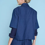 Deep Denim Short Sleeve Button-Front Jacket