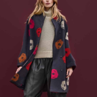 Multi Dot Print Felted Coat