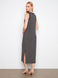 Scuba Sleeveless Black Stripe Dress