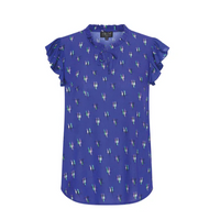 Royal Blue Sketch Ruffle Top