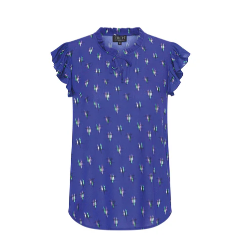 Royal Blue Sketch Ruffle Top