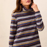 Brushed Knit Stripe Funnel Neck Long Sleeve