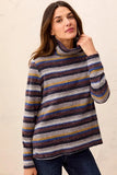 Brushed Knit Stripe Funnel Neck Long Sleeve