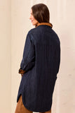 Quilted Denim Suede Trim Button-Front Coat