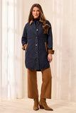 Quilted Denim Suede Trim Button-Front Coat