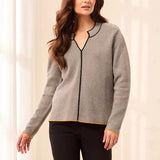 Textured Diagonal Stripe Split Neck Sweater