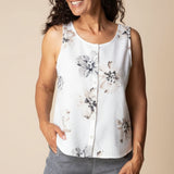 Pleat Back Button Tank - White Floral