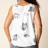Pleat Back Button Tank - White Floral