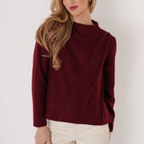 Angled Pintuck Pullover - Burgundy