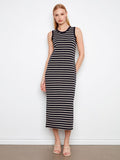Scuba Sleeveless Black Stripe Dress