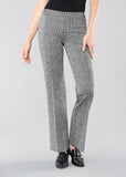Pull-on palazzo pant in grey and black with tummy control waistband that gives every shape the most flattering fit. A comfortable material with a subtle print that is easy to match with a number of different colours -but is especially chic with black or a crisp white shirt. This brand creates pants that are perfect to wear at work, on your days off, or just while running errands.