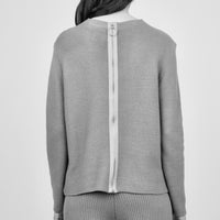 Zippered Back Relaxed Sweater w/ Patch Pockets