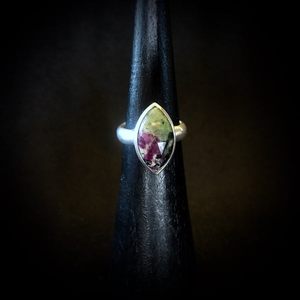 Faceted Ruby Zoisite Marquise Ring
