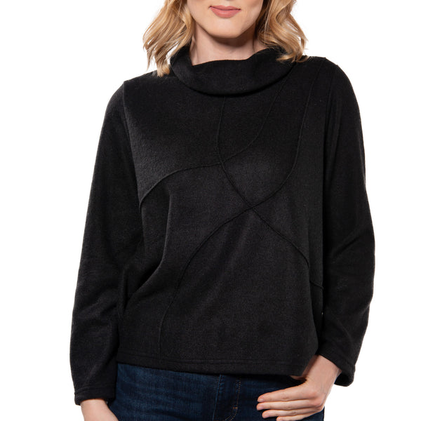 Abstract Pintuck Cowl Pullover - Black (Only S Left)