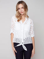 Eyelet Front Tie Cotton Blouse (Only S, L + XL Left)
