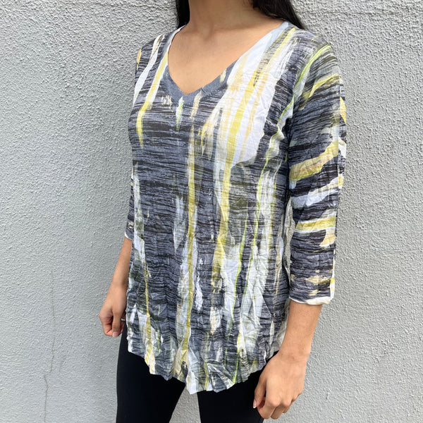 Abstract Crinkle V-Neck Top (Only M Left)