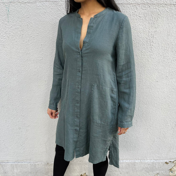 Charcoal Button Down Linen Tunic Jacket
